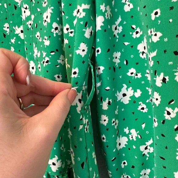 Karl Lagerfeld Paris Size-4 Green Floral Shirt Dress Long Sleeve Ruffle Zip - Picture 13 of 16